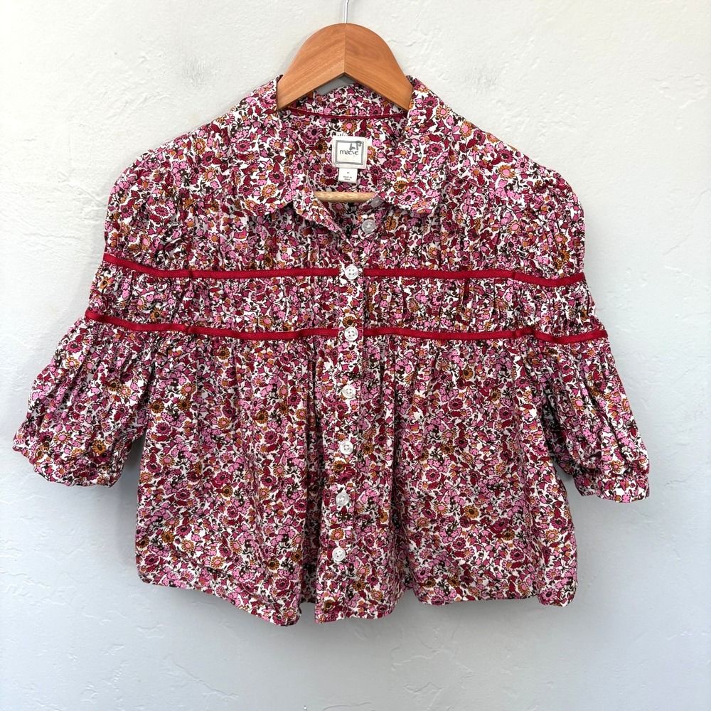 Anthropologie Maeve Leandra Shirred Yoke Blouse Top Women Size Medium Pink
